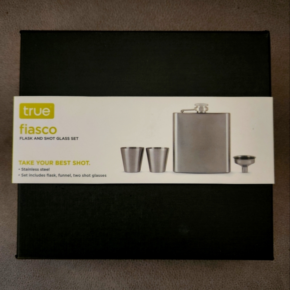 True Fiasco Flask and Shot Glass Set - Stainless Steel